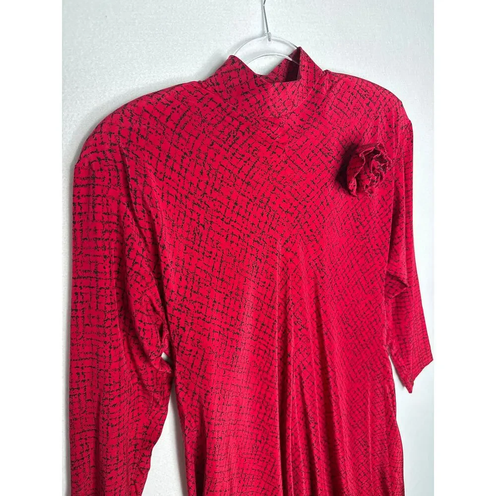 1980s Outlines Debora Kuchme Red Silk Balloon Hem Dress Lined size 6 oversized